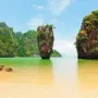 Landscape of James Bond Island, featuring limestone cliffs